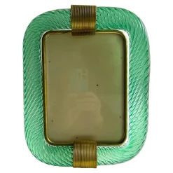Discount Pamono Green Torchon Picture Frame in Murano Glass and Brass by Simoeng