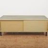 Pamono Green-Gray Plywood Lowboard with Black Metal Feet, Green Linoleum Shelf and Sliding Doors from RWD Reppisch-Werk Ag Dietikon, 1950s-1960s> Sideboards & Buffets