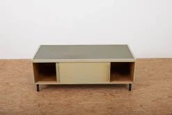 Pamono Green-Gray Plywood Lowboard with Black Metal Feet, Green Linoleum Shelf and Sliding Doors from RWD Reppisch-Werk Ag Dietikon, 1950s-1960s><noscript><img width=