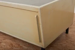 Pamono Green-Gray Plywood Lowboard with Black Metal Feet, Green Linoleum Shelf and Sliding Doors from RWD Reppisch-Werk Ag Dietikon, 1950s-1960s><noscript><img width=