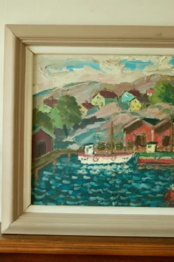 Pamono Göte Johansson, Fiskeläge Bohuslän, Mid-20th Century, Oil on Panel, Framed> Mid-Century