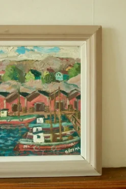 Pamono Göte Johansson, Fiskeläge Bohuslän, Mid-20th Century, Oil on Panel, Framed><noscript><img width=