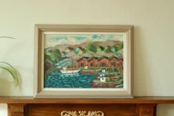 Pamono Göte Johansson, Fiskeläge Bohuslän, Mid-20th Century, Oil on Panel, Framed><noscript><img width=