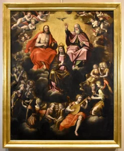 New Pamono Guglielmo Caccia, Assumption of the Virgin Trinity Angels, 1630, Oil on Canvas, Framed