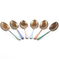 Pamono Guilloché Enamel Silver Spoons, Set of 6><noscript><img width=