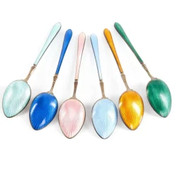 Pamono Guilloché Enamel Silver Spoons, Set of 6><noscript><img width=