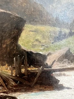 Online Pamono Gustave Eugène Castan, Landscape of Valais, Oil on Wood, 1800s, Framed