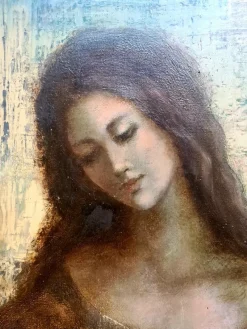 Pamono Guy Cambier, Mother and Child, Large Oil on Canvas, 1960s, Framed><noscript><img width=