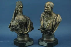 Pamono György Zala, Art Nouveau Busts of Princess Sisi and Emperor Franz Joseph of Austria, 1898, Gilded Bronzes, Set of 2> Art Nouveau