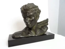 Best Pamono H. Gauthiot, Jean Mermoz with Scarf, 1920s, Bronze Sculpture
