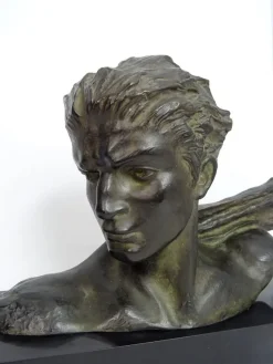 Best Pamono H. Gauthiot, Jean Mermoz with Scarf, 1920s, Bronze Sculpture