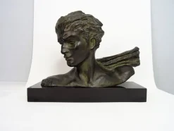 Best Pamono H. Gauthiot, Jean Mermoz with Scarf, 1920s, Bronze Sculpture