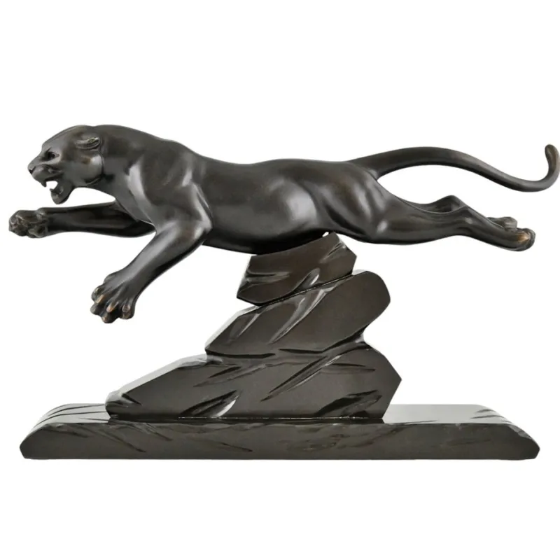 Pamono H. Gual, Art Deco Panther Sculpture, 1930, Metal & Marble> Art Deco