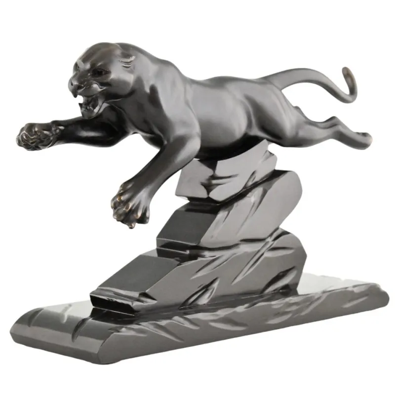 Pamono H. Gual, Art Deco Panther Sculpture, 1930, Metal & Marble> Art Deco
