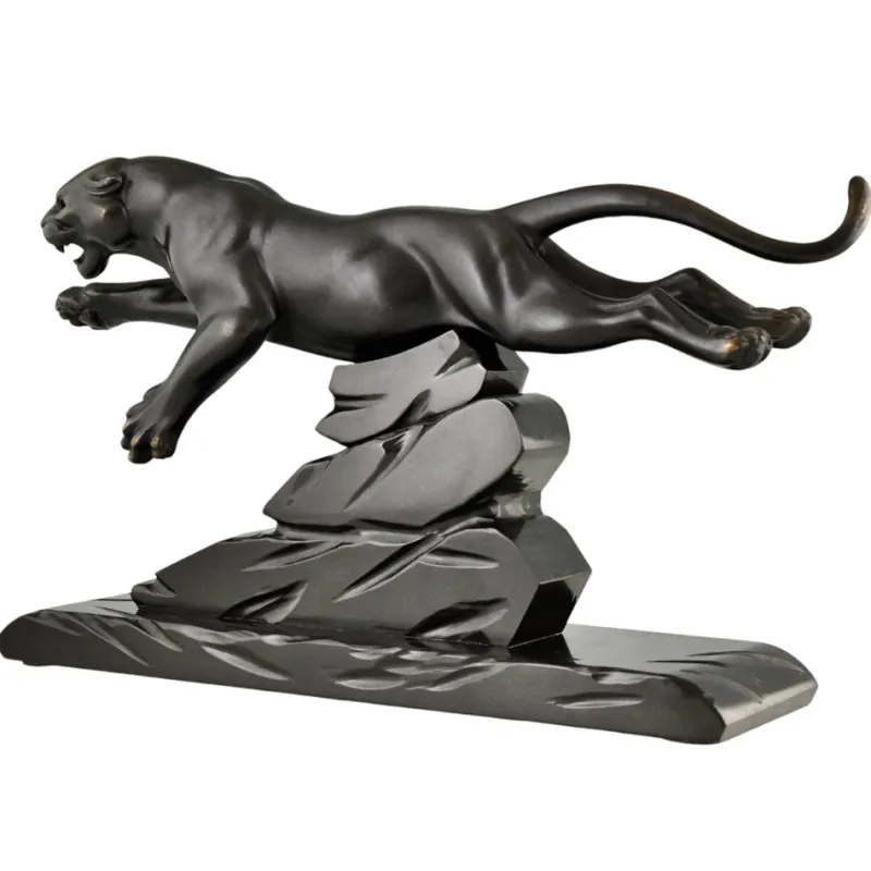 Pamono H. Gual, Art Deco Panther Sculpture, 1930, Metal & Marble> Art Deco