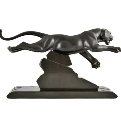 Pamono H. Gual, Art Deco Panther Sculpture, 1930, Metal & Marble><noscript><img width=