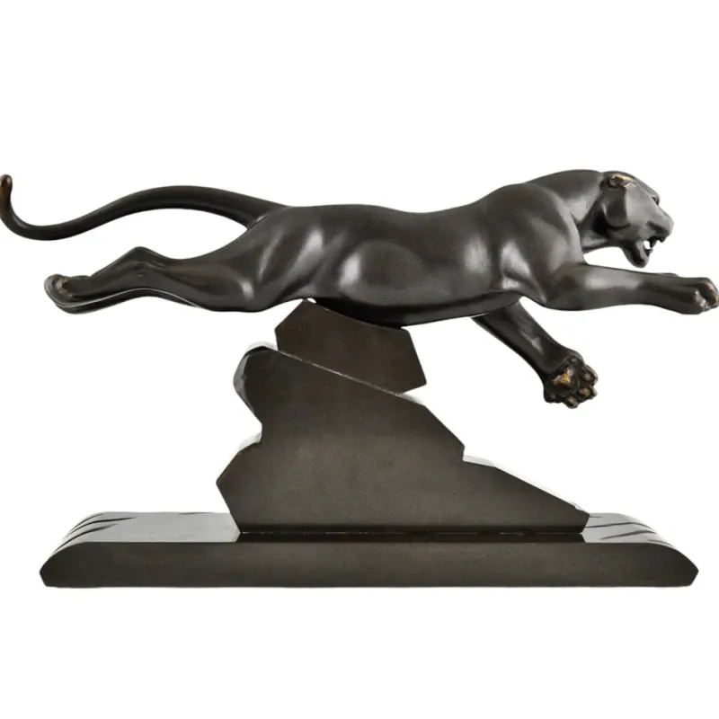 Pamono H. Gual, Art Deco Panther Sculpture, 1930, Metal & Marble> Art Deco