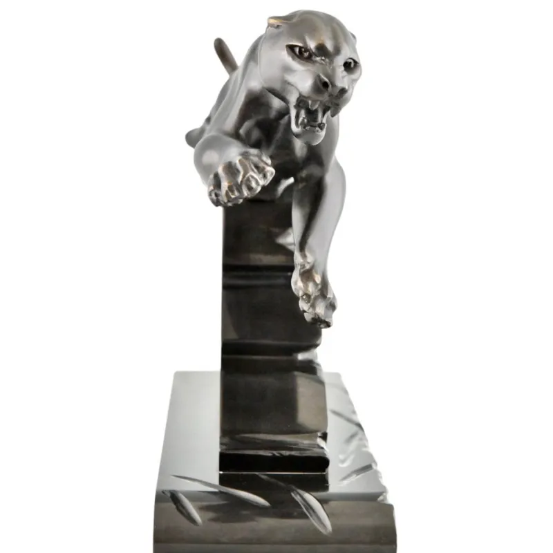 Pamono H. Gual, Art Deco Panther Sculpture, 1930, Metal & Marble> Art Deco