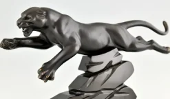 Pamono H. Gual, Art Deco Panther Sculpture, 1930, Metal & Marble><noscript><img width=