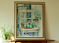 Pamono H. Langerman, Chairs and Apples, Mid-20th Century, Oil on Canvas, Framed> Mid-Century