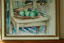 Pamono H. Langerman, Chairs and Apples, Mid-20th Century, Oil on Canvas, Framed><noscript><img width=