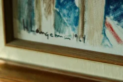 Pamono H. Langerman, Chairs and Apples, Mid-20th Century, Oil on Canvas, Framed><noscript><img width=