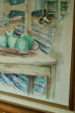 Pamono H. Langerman, Chairs and Apples, Mid-20th Century, Oil on Canvas, Framed><noscript><img width=