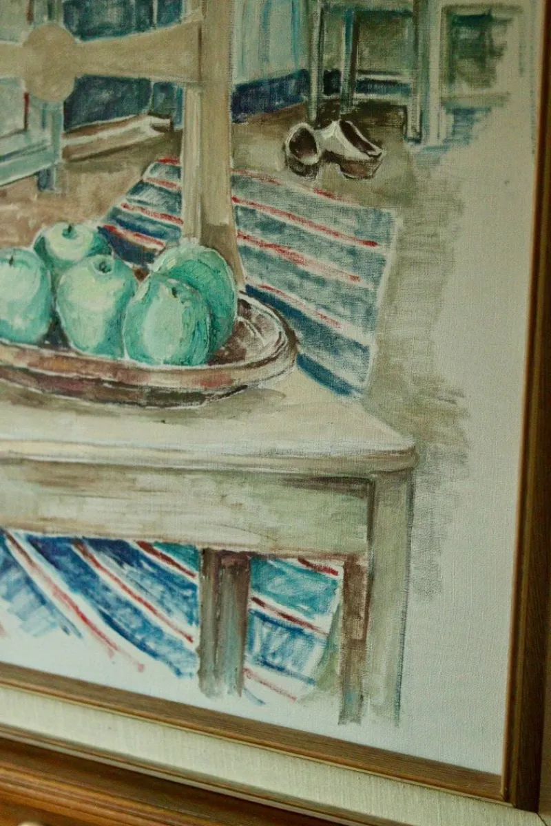 Pamono H. Langerman, Chairs and Apples, Mid-20th Century, Oil on Canvas, Framed> Mid-Century