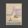 Pamono Hamburger Harbor, Oil on Canvas> Mid-Century