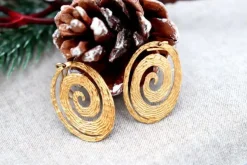 New Pamono Hammered 18 Karat Gold Earrings with Cutouts, Set of 2