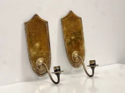 Hot Pamono Hammered Brass Wall Sconces, 1960s, Set of 2