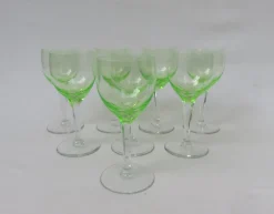 Discount Pamono Hand Blown Art Nouveau Uranium Glass Wine Glasses, Set of 8