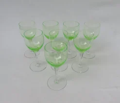 Discount Pamono Hand Blown Art Nouveau Uranium Glass Wine Glasses, Set of 8