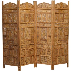 Pamono Hand Carved Solid Teak Folding Screen with Brass Inlaid Detail> Room Dividers & Screens