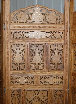 Pamono Hand Carved Solid Teak Folding Screen with Brass Inlaid Detail><noscript><img width=