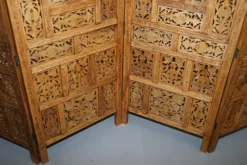 Pamono Hand Carved Solid Teak Folding Screen with Brass Inlaid Detail><noscript><img width=