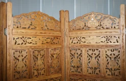 Pamono Hand Carved Solid Teak Folding Screen with Brass Inlaid Detail><noscript><img width=