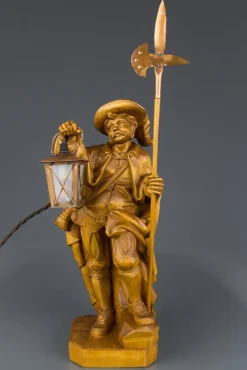 Pamono Hand Carved Wooden Sculpture Lamp Depicting Night Watchman with Lantern, Germany><noscript><img width=