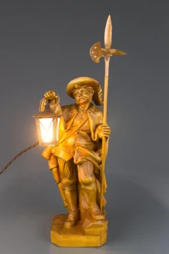 Pamono Hand Carved Wooden Sculpture Lamp Depicting Night Watchman with Lantern, Germany><noscript><img width=