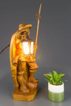 Pamono Hand Carved Wooden Sculpture Lamp Depicting Night Watchman with Lantern, Germany><noscript><img width=