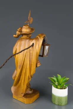 Pamono Hand Carved Wooden Sculpture Lamp Depicting Night Watchman with Lantern, Germany><noscript><img width=