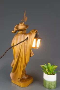 Pamono Hand Carved Wooden Sculpture Lamp Depicting Night Watchman with Lantern, Germany><noscript><img width=