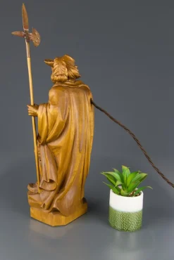 Pamono Hand Carved Wooden Sculpture Lamp Depicting Night Watchman with Lantern, Germany><noscript><img width=