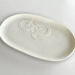 Clearance Pamono Hand Made White Porcelain Platter with Embroidered Letter Shirley by Studio Desimonewayland
