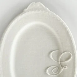 Pamono Hand Made White Porcelain Platter with Embroidered Letter Geneviève by Studio Desimonewayland> Decorative Plates