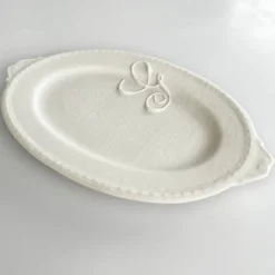 Pamono Hand Made White Porcelain Platter with Embroidered Letter Geneviève by Studio Desimonewayland><noscript><img width=