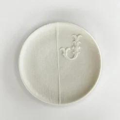 Best Pamono Hand Made White Porcelain Plate with Embroidered Letter J Josephine by Studio Desimonewayland