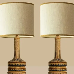 Pamono Hand Painted Sculptural Table Lamps, 1960s, Set of 2> Table Lamps
