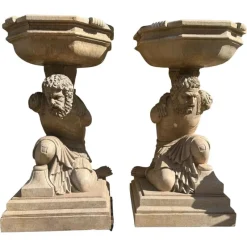 Pamono Hand-Carved Travertine and Marble Sculptural Pedestals, 1970> Pedestals And Columns