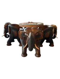 Pamono Hand-Carved Wooden Elephant Table Set, Set of 5><noscript><img width=